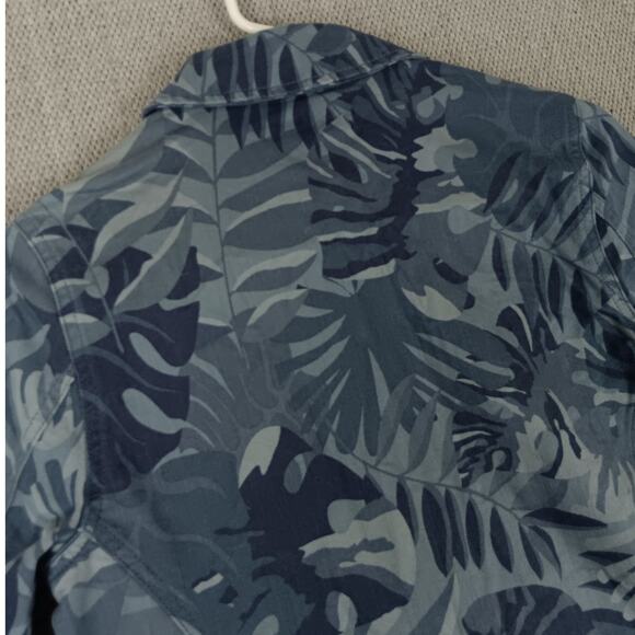 Chico's Button Up Denim Jacket Womens 0 US 4/6 Blue Floral Camo Tropical Boho - Picture 9 of 14